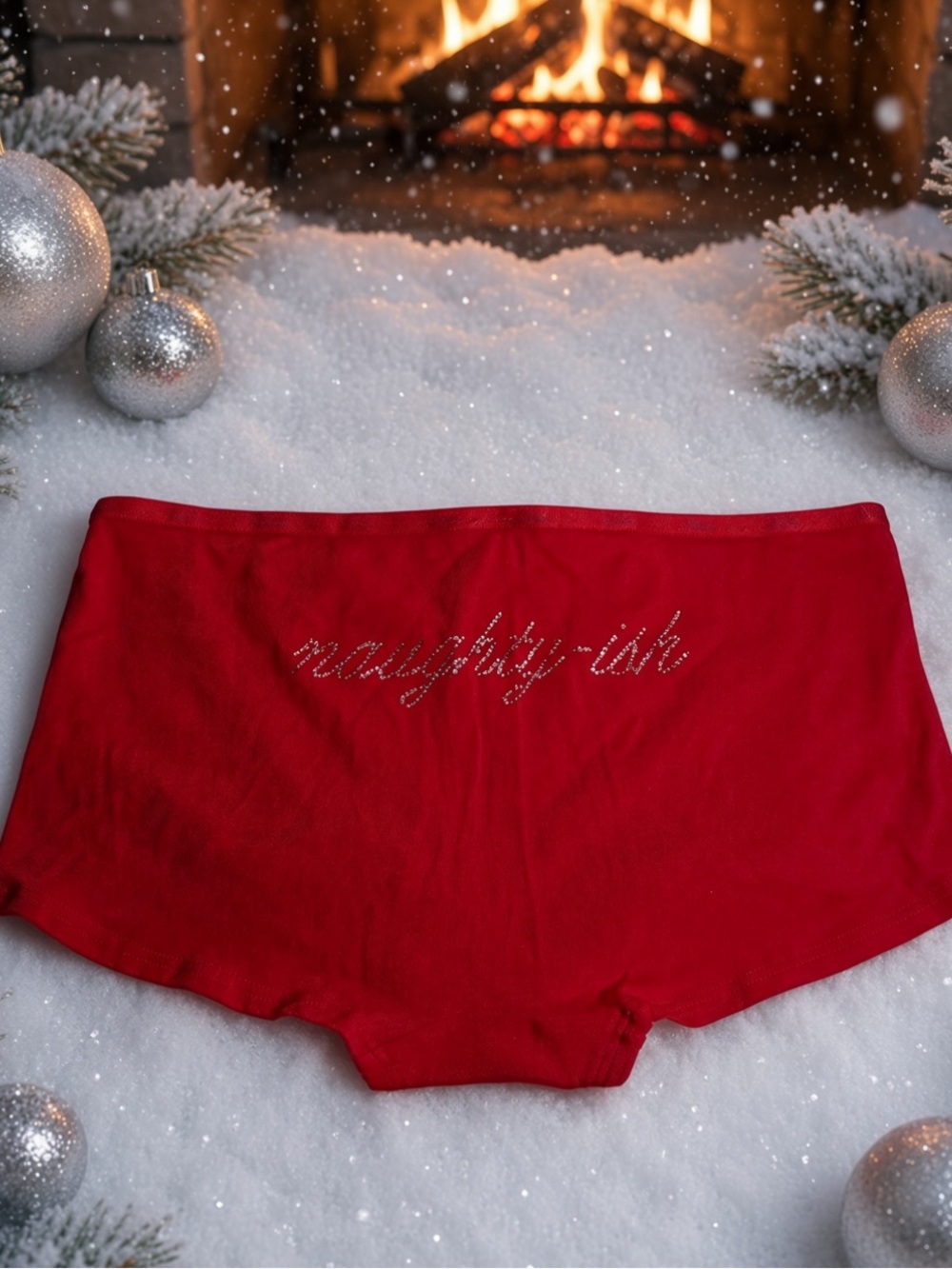 PINK Victoria’s Secret – “naughty-ish” Rhinestone Boyshort Christmas Panty